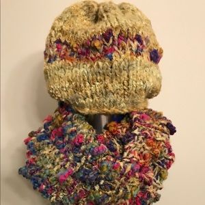 Hand knit hat/infinity scarf set.